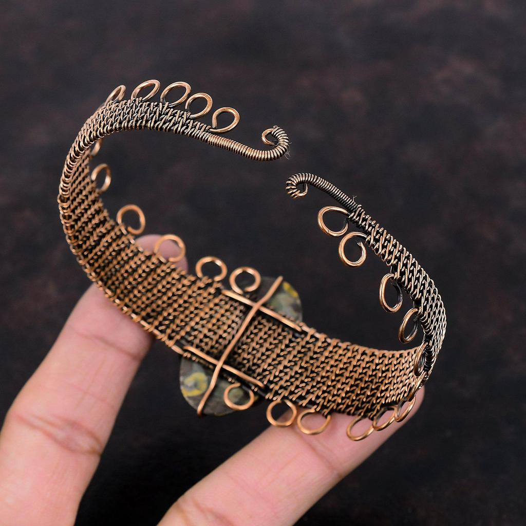 Fruit Jasper Cuff Bracelet Copper Wire Wrapped Gemstone Bangle Adjustable Cuff Handmade Bangle Copper Jewelry Bangle For Women Gift For Her