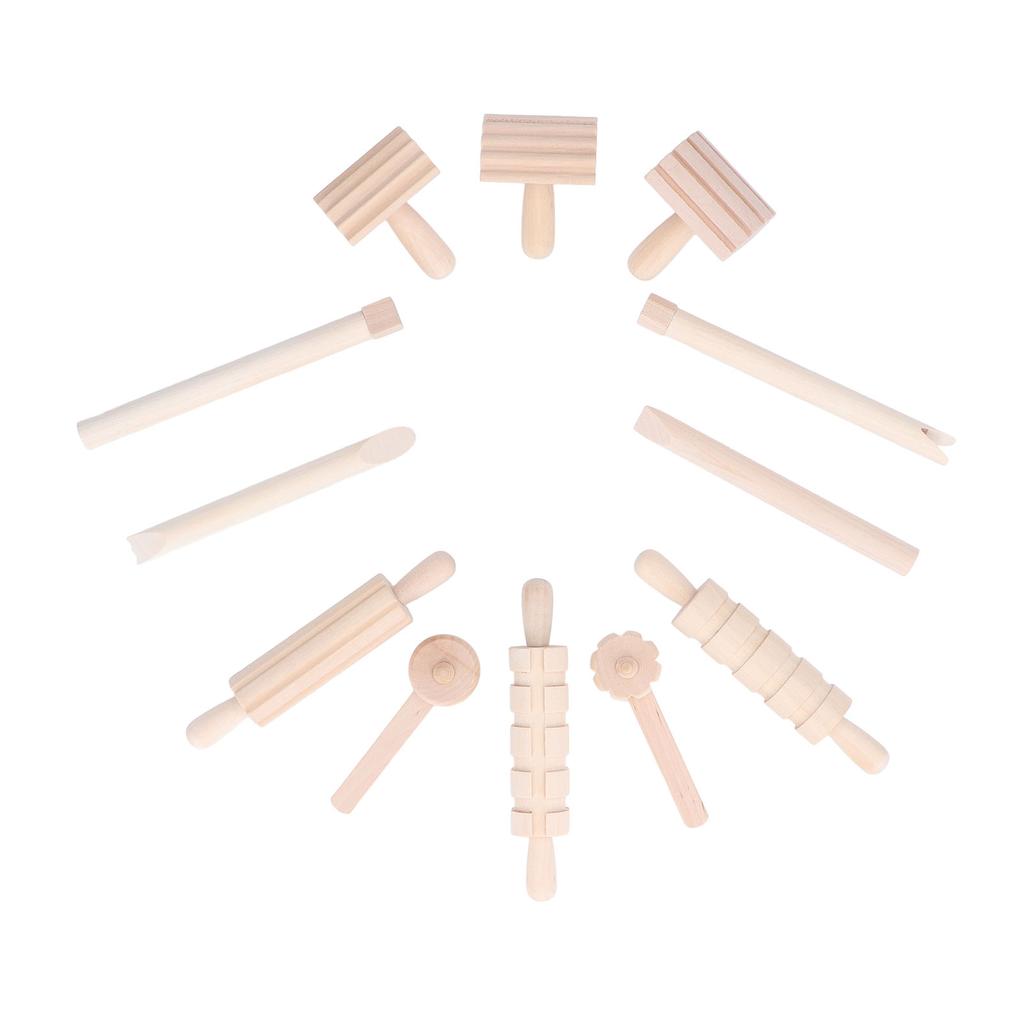 12PCS Kids Rolling Pin Toy Safe Eco Friendly Pressed Clay Toys DIY Hand Crafted Rolling Pin Set for