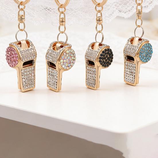 Keychain Alloy Electroplated Whistle Shape Key Chain with Dazzling Colorful Rhinestones Lobster Clasp Key Ring Backpack
