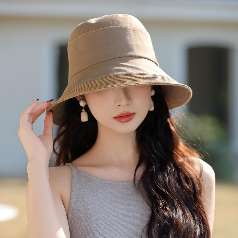 New summer hat women's high-end sunscreen sun hat solid color versatile bucket hat travel visor