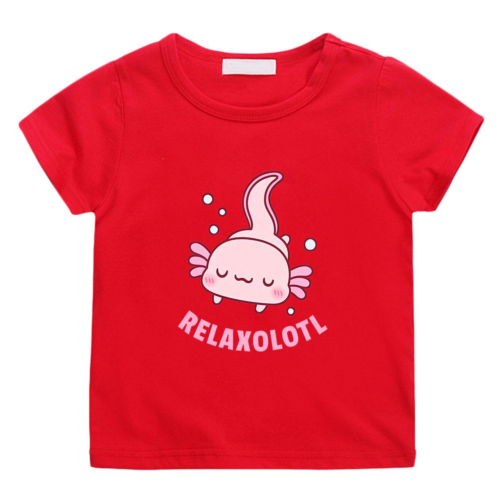 

Axolotl 100% Cotton Pink Children s T-shirts Funny Cartoon Print Short Sleeve Boys Girls Tees Casual Round Neck Camisetas Anime T-shirt Summer Tops 100 красный