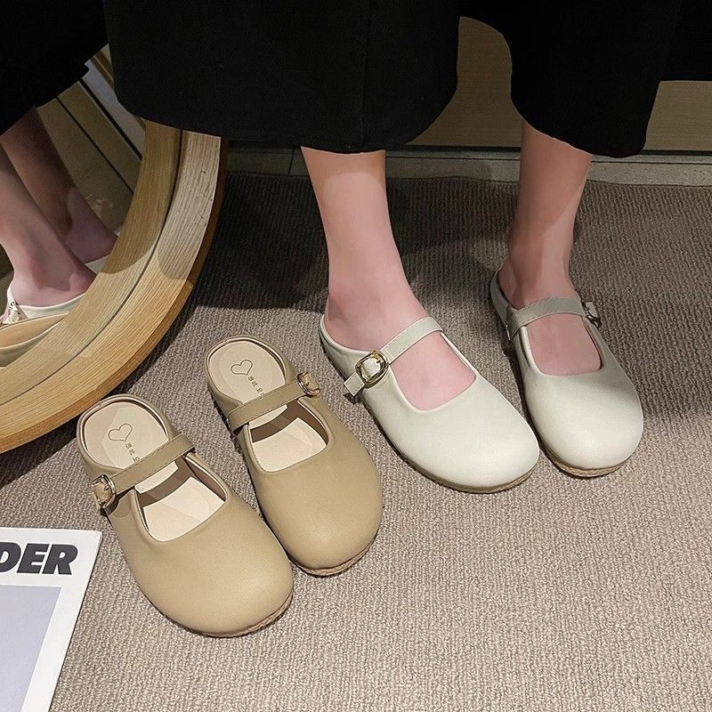 Versatile fashion soft bottom pregnant women non-slip flat bottom sandals 2025 summer new French bag head half slippers women's wear