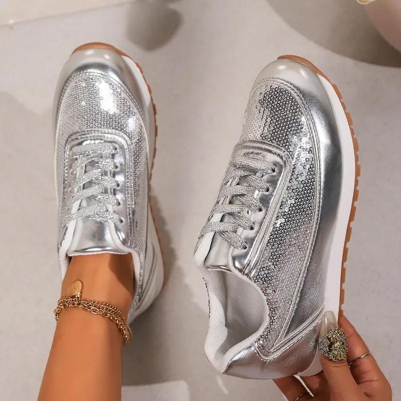Fashion Sneakers Women's Plus Size New Running Sport Shoes Silver Girls Athletic Walking Casual Sneaker Comfortable Female Jogging Shoes