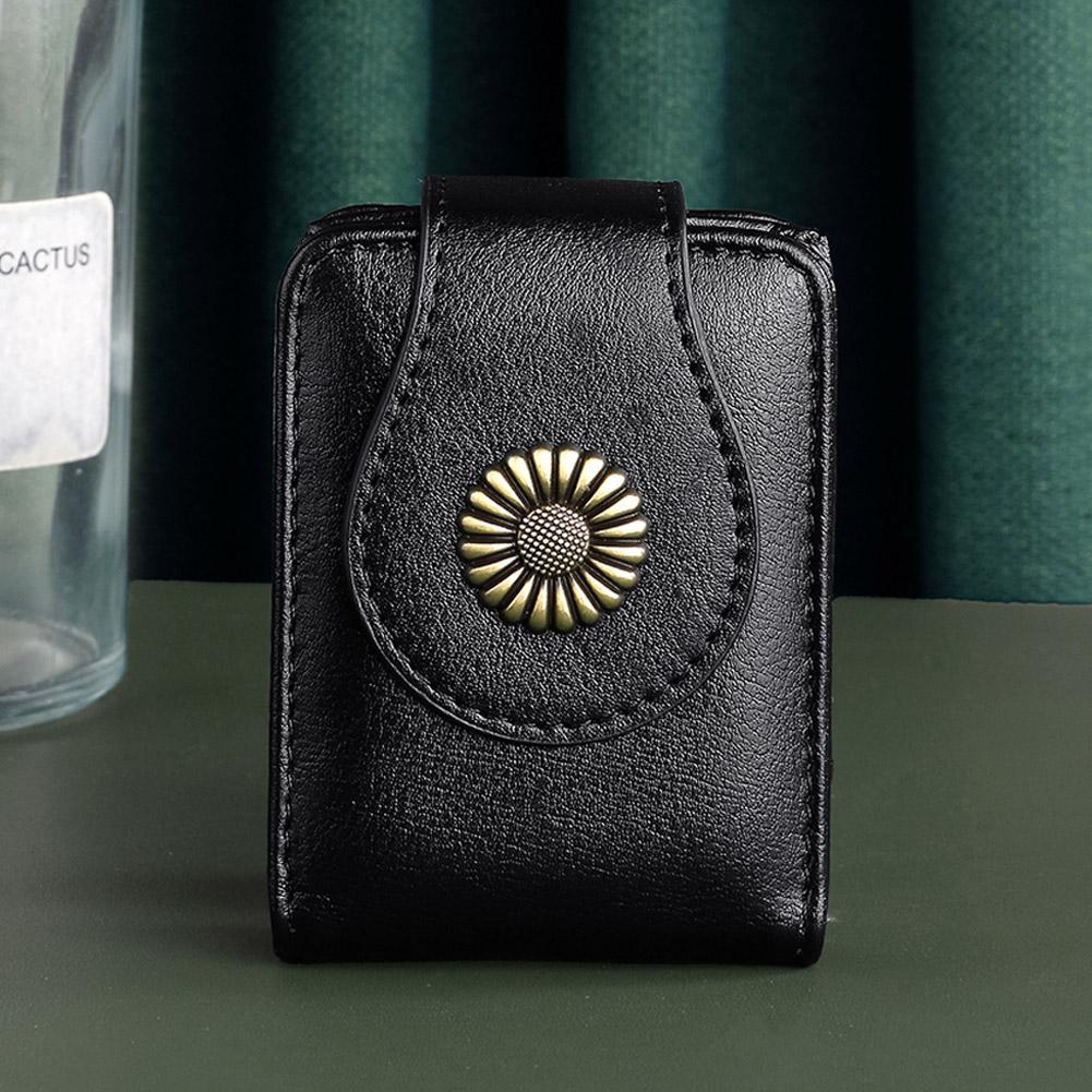 Fashion Leather Lipstick Case with Mirror - Multi-Color Sunflower Buckle Cosmetic Pouch Portable Makeup Storage Bag for Women
