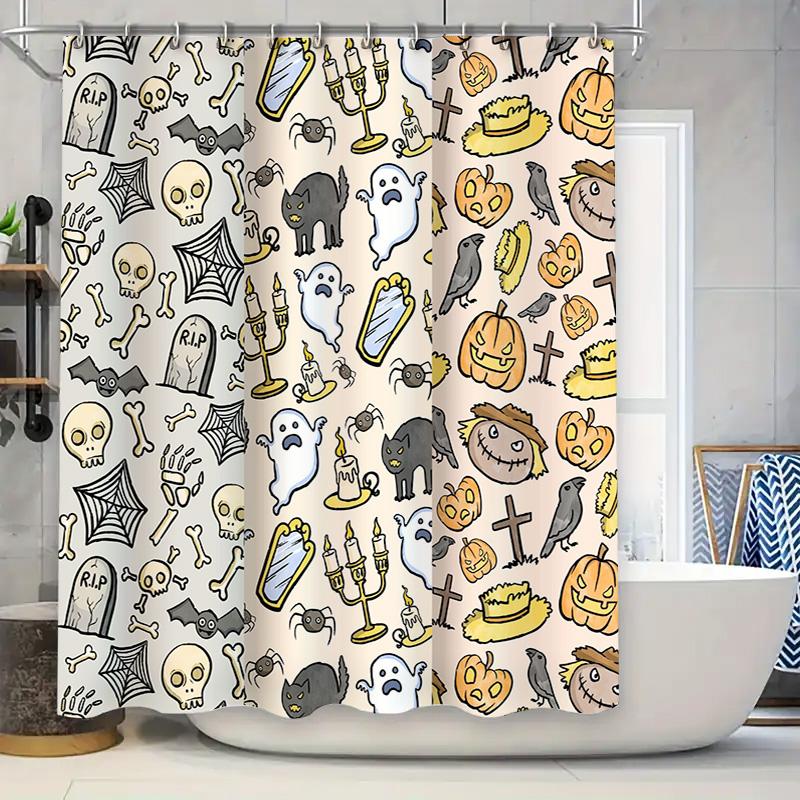 

Halloween Ghost Skull Pumpkin Candlelight Bat Cartoon Printed Waterproof Bath Mat Shower Curtain Home Decor 180x245cm Black Yell 90x180cm