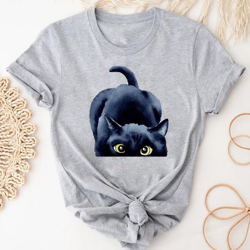 (Asian Size) Tshirt Lady Cartoon T Tee Top Women Print Fashion Clothes Female Clothing Short Sleeve Cat Animal Pet Graphic T-shirt