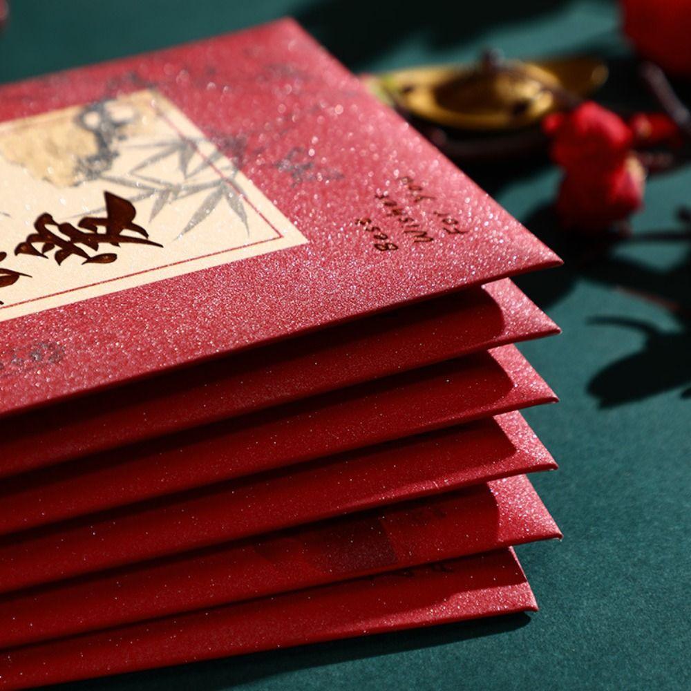6pcs Chinese Style 2025 Snake Year Red Envelopes Traditional Good Luck Red Pocket Wedding Birthday