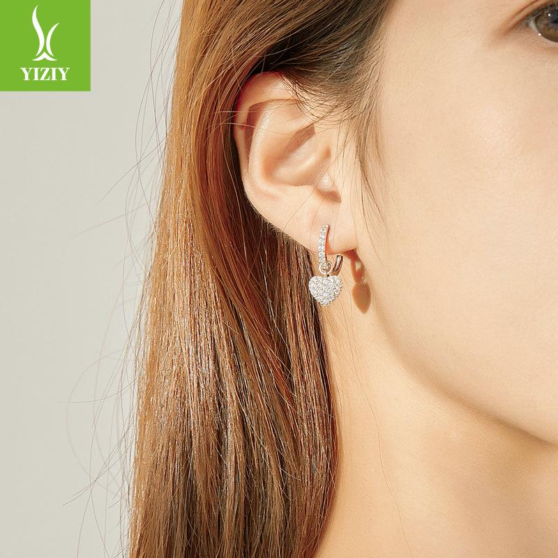 Love S925 Sterling Silver Heart Earrings Women'S Fashion Zircon Style Sterling Silver Ear Buckles Sce821