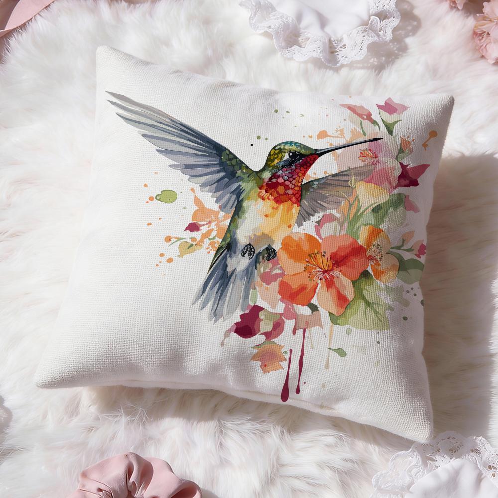Hummingbird Spring Flowers Cushion Cover Premium Comfort Reversible Pillow Cove -Two In One Design for Any Room & Car Interior