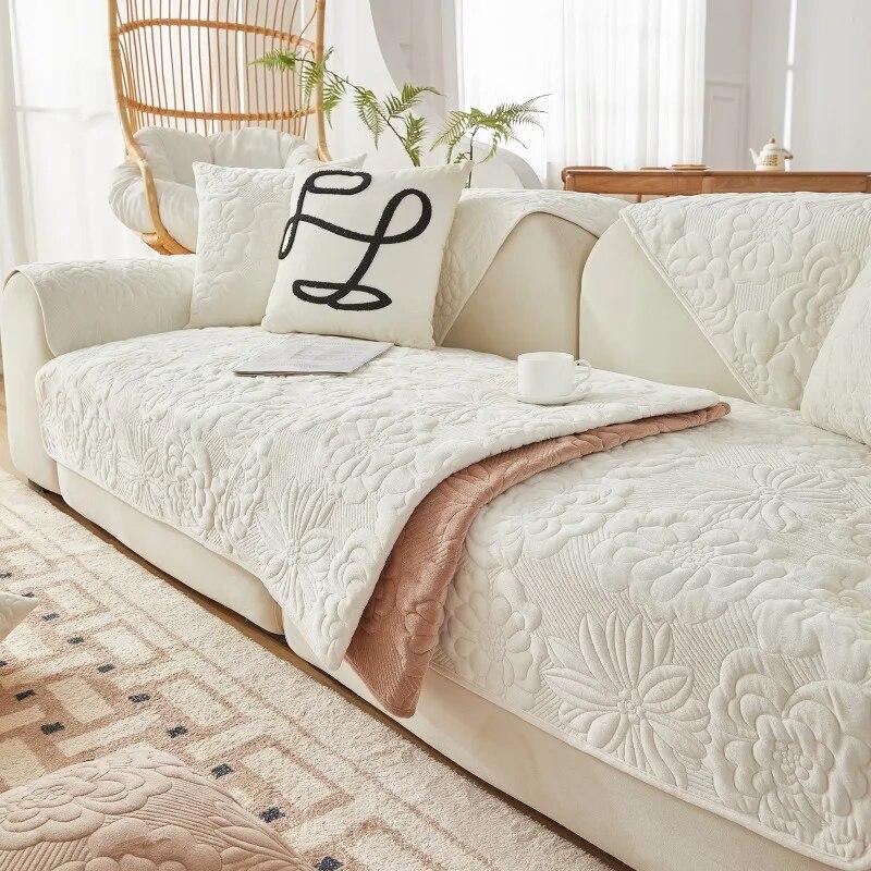 Patterned Plush Winter Sofa Cushion Pastoral Style Anti Slip Sofa Cover