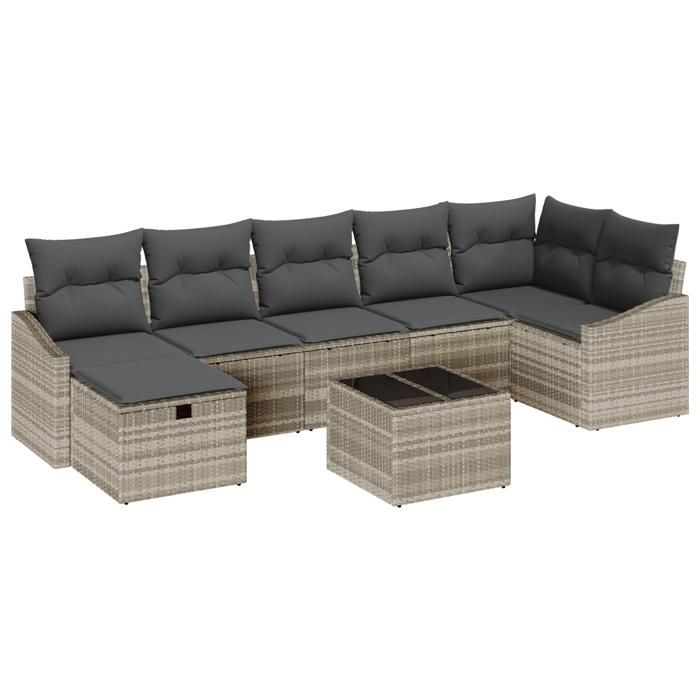 VidaXL Ensemble de canapé de jardin 8 pièces avec coussins gris clair Poly Rattan 3360643