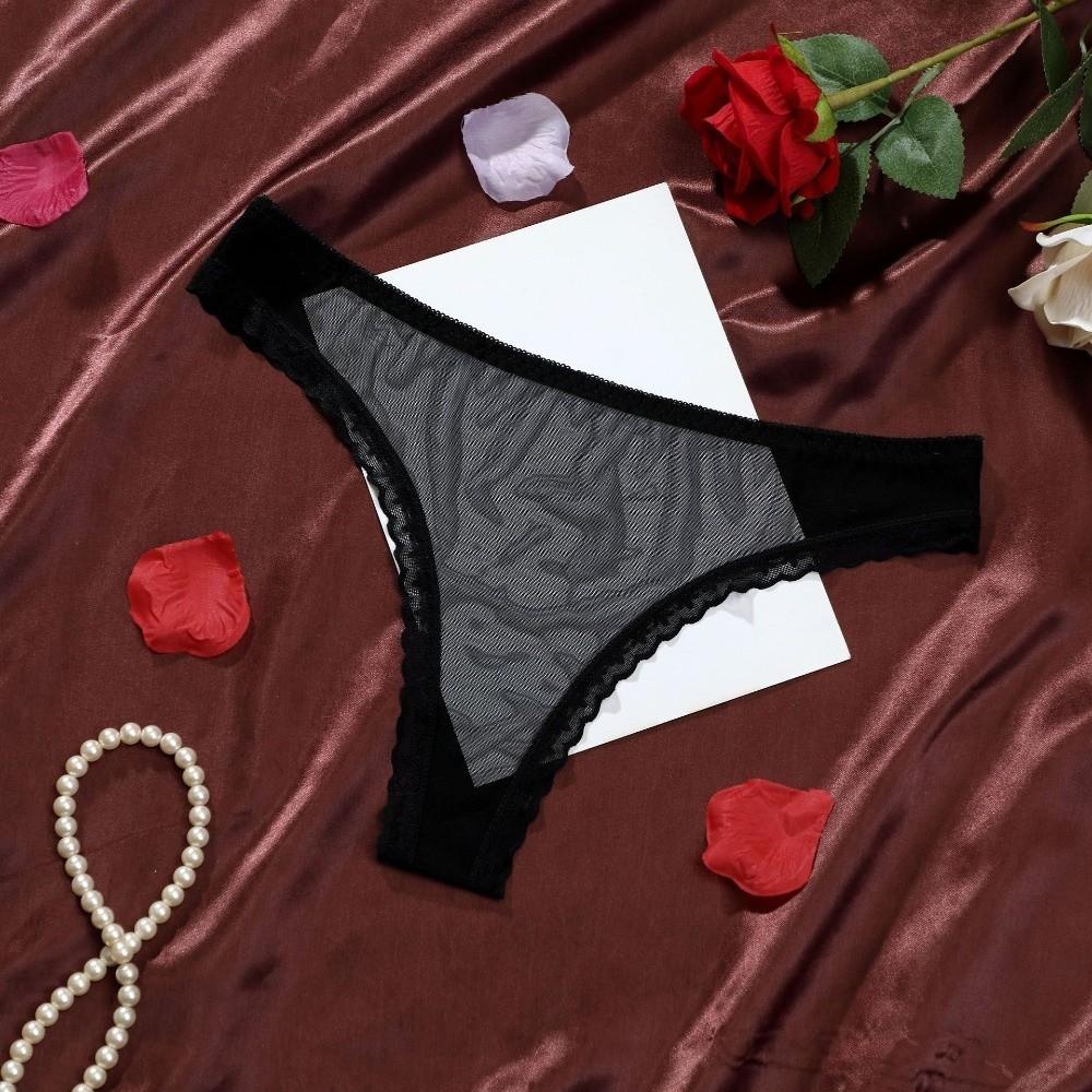 Transparent Mesh Briefs Women Low Waist Romantic T Panties Mesh Sheer Lace Thong  Ladies Girls Gift