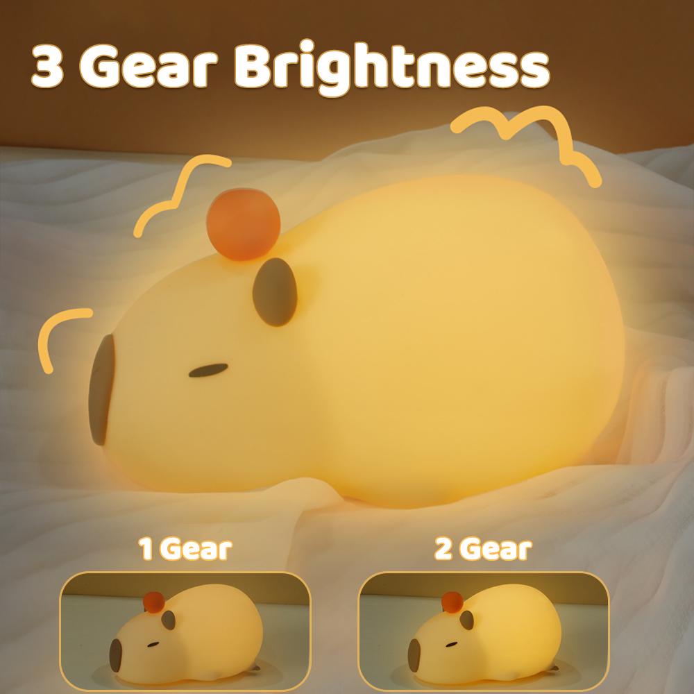 Capybara Night Light Cute Squishy Silicone Nursery Nightlight Animal Bedside Lamp With Tap Control 2 Brightness For Kids Room
