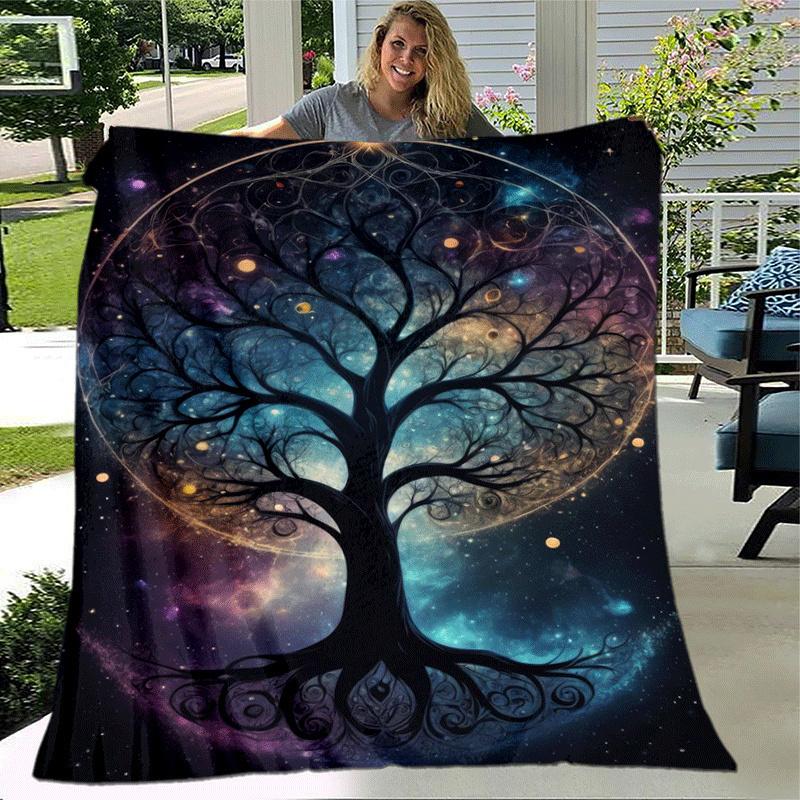 1pc Tree of Life Printing Lightweight Flannel Blanket, Comfortable and Warm Blanket, for Camping Sofa Bed and Couch Office, Suitable for Gift
