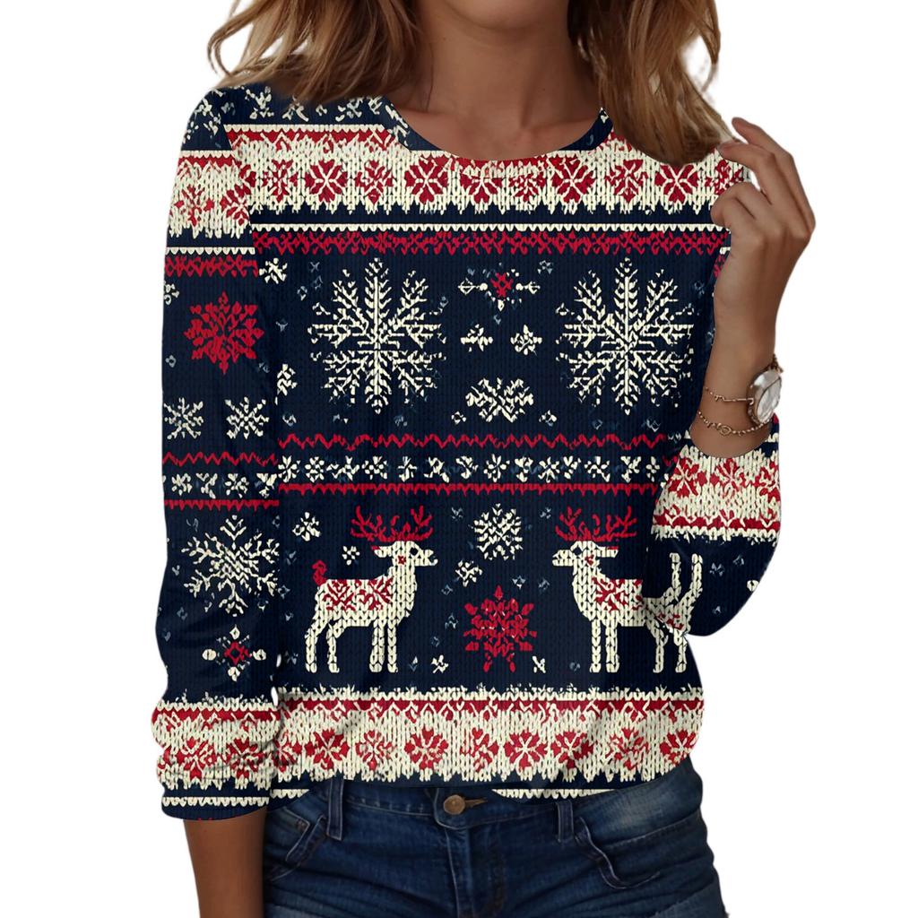 Women's Fashion Casual H Printed V-Neck Long Sleeve Decorative Button T-Shirt Tops