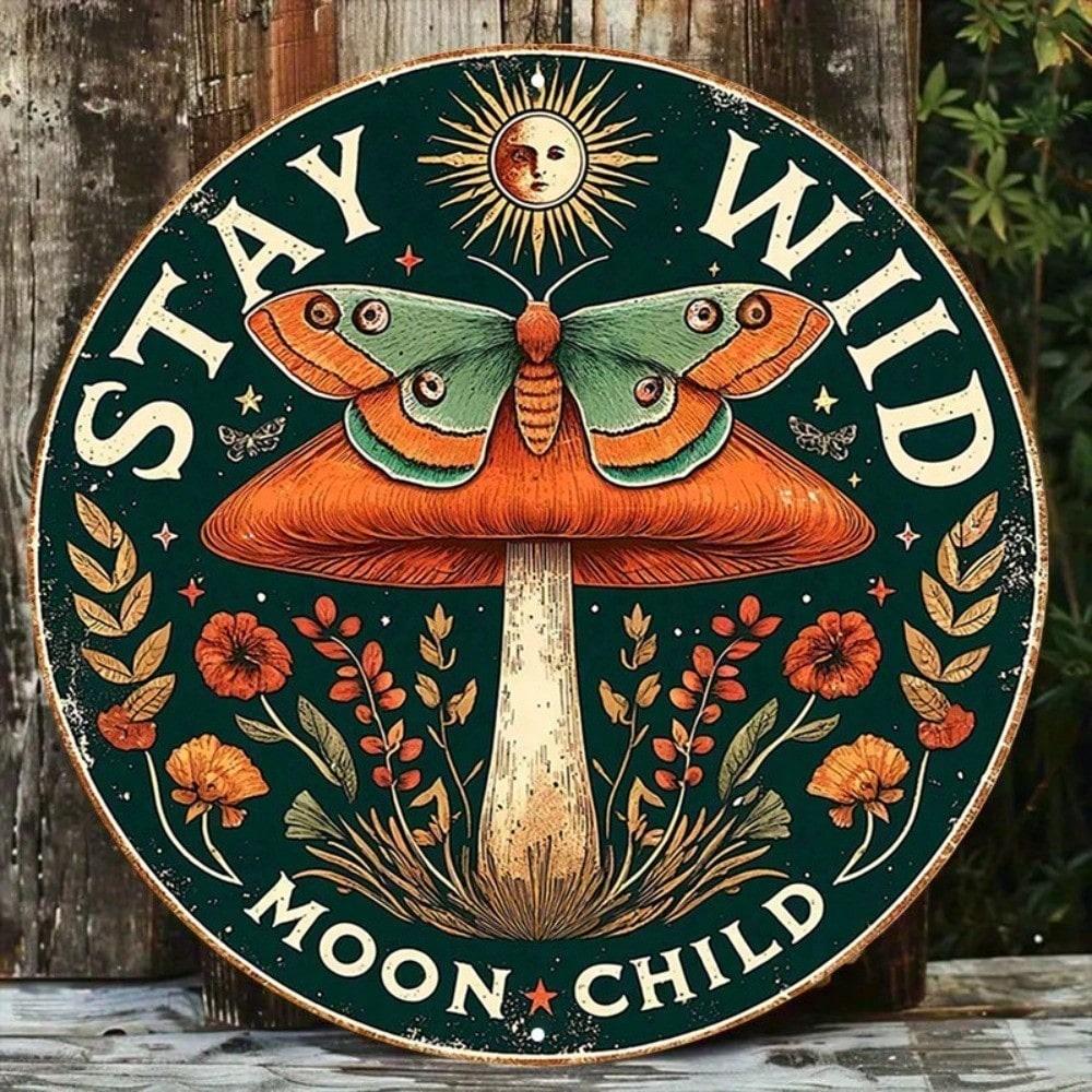 

8x8 Inch Retro Metal Sign Stay Wild Moon Child Vintage Tin Plate Home Bar Cafe Wall Art Decor 20x20 різнокольоровий