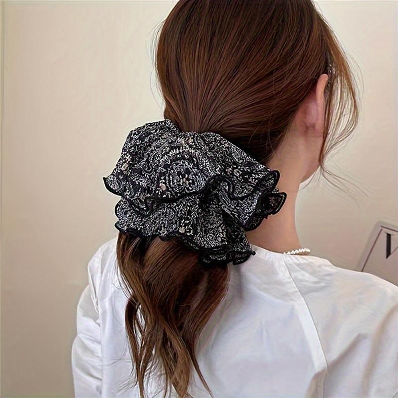 Haargummis für Damen, für den Sommer, süße doppellagige Chiffon-Kopfbedeckung mit Blumenmuster, Rand mit extra großem Darmhaar