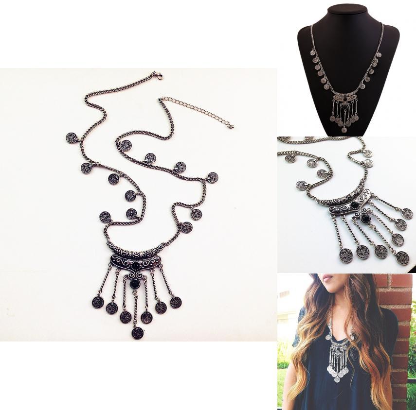 Vintage mynt halsband med legeringshänge för kvinnor och män i geometrisk stil