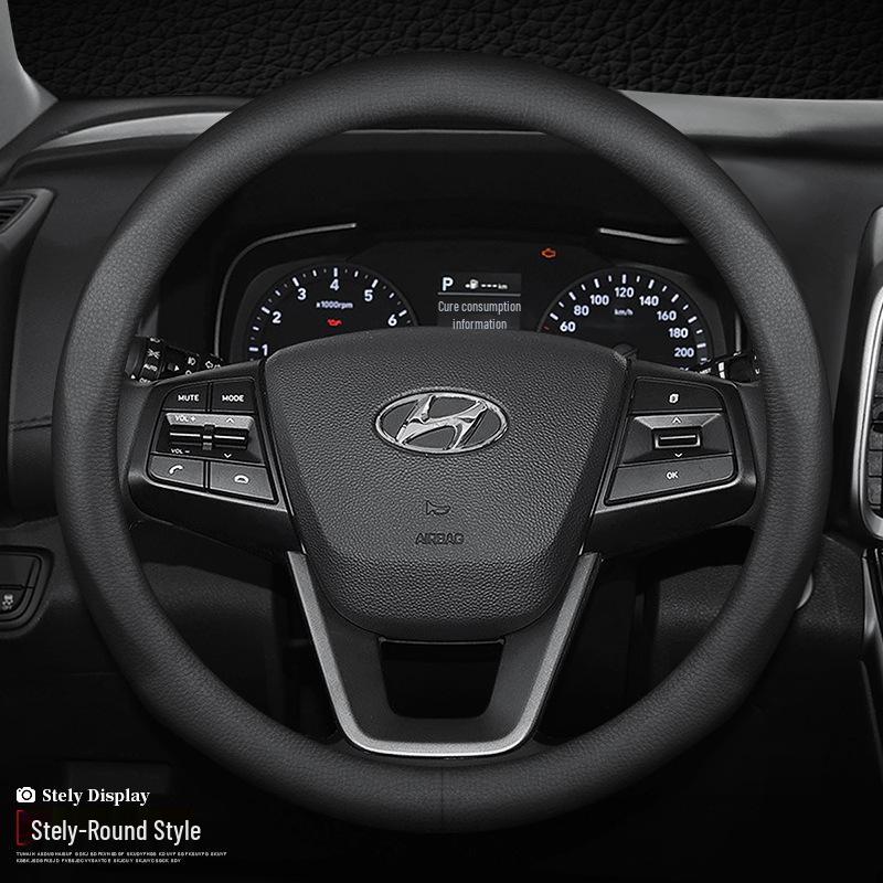 

Чехол на руль из натуральной кожи для Hyundai Tucson, IX35, IX25, Sonata, Elantra, Reina, Lafesta - На все сезоны. 38cm