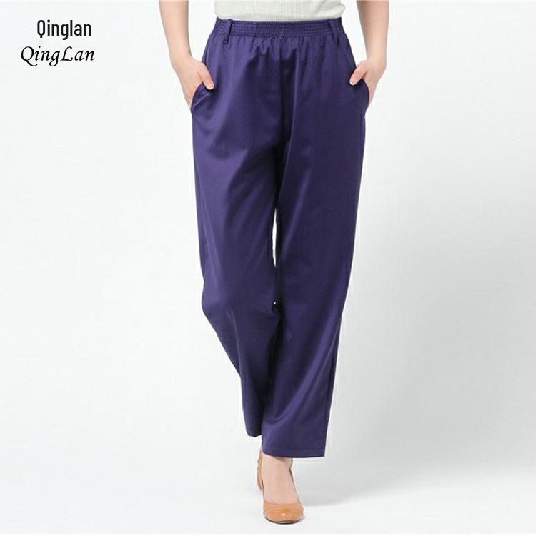 Women's High-Waist Mulberry Silk Pants: Lightweight, Elastic, Casual Nine-Point Design for Middle-Aged & Elderly