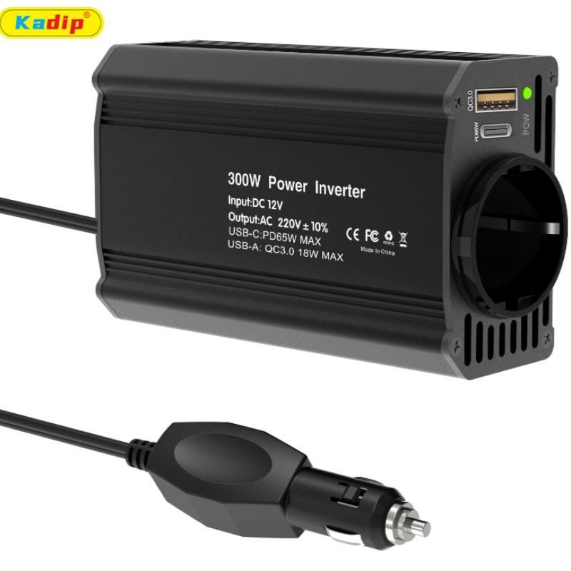 300W Single Phase Car Use Power Supply Inverter with EU Socket DC12V to AC220V/110V Output USB QC3.0 + PD65W Fast Charging