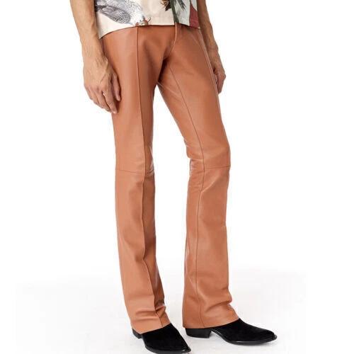 

Новые мужские кожаные брюки из натуральной овчины ручной работы, модные, стильные, повседневные 42 коричневый