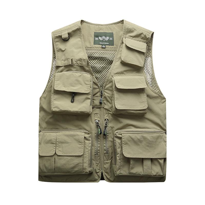 Plus Size Summer Men Hiking Multi Function Vest Outdoor Multi-pockets Climbing Trekking Sleeveless Fishing Jackets Quick Dry Breathable Mesh Vest