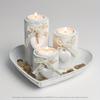 4pcs White Wooden Candlestick Set, Tea Lamp Candlestick Set, Jute Rope Bow Decoration and Decorative Stones, Heart Tray Decorative Bowl, Jewelry Tray
