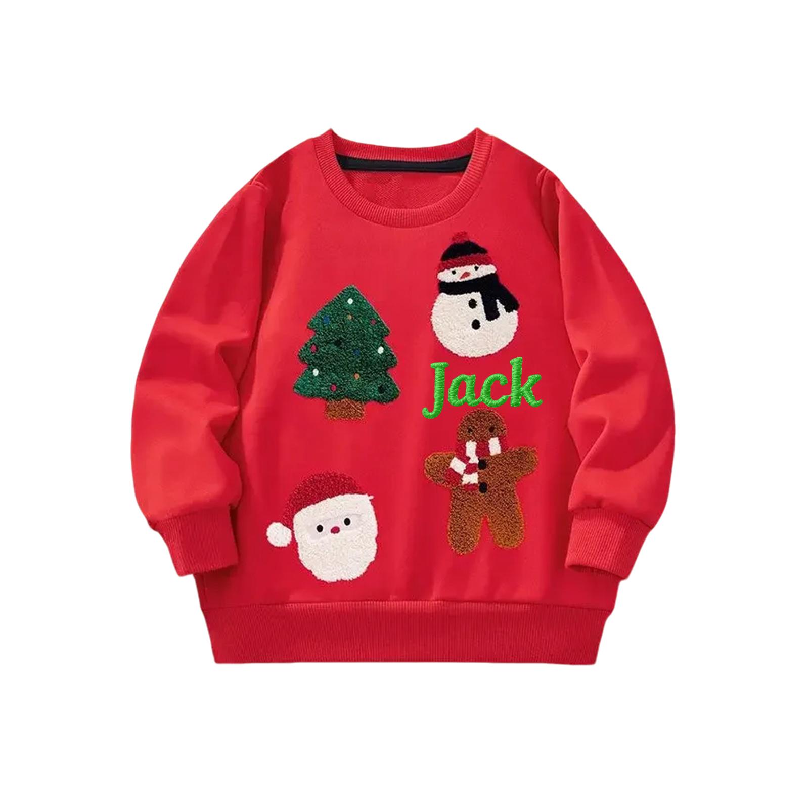 Custom Embroidered Name Children s Clothing, /winter Christmas Children s Long-sleeved Sweatshirt, Cartoon Towel Embroidered Pattern 110