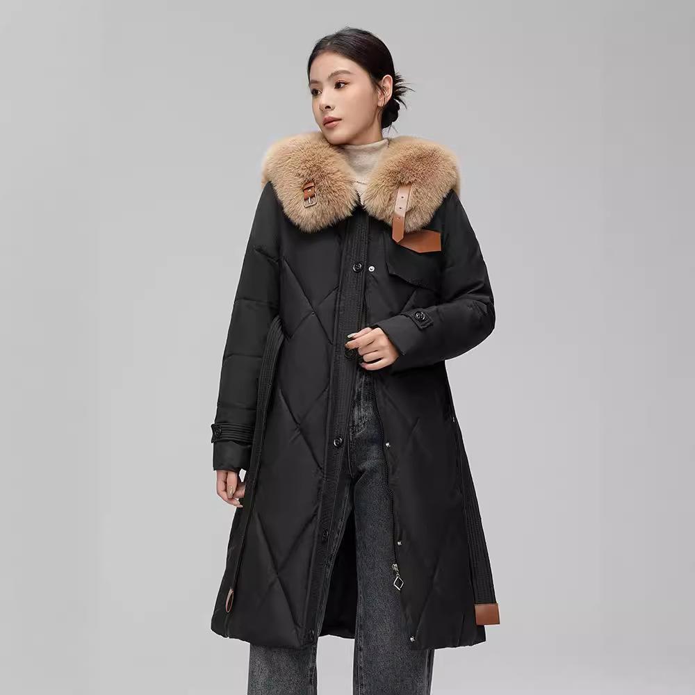 

Полудлинный пуховик для женщин на зиму Новый корейский стиль Приталенный крой Толстый пух белой утки Ниже колен Модный и теплый для улицы XL