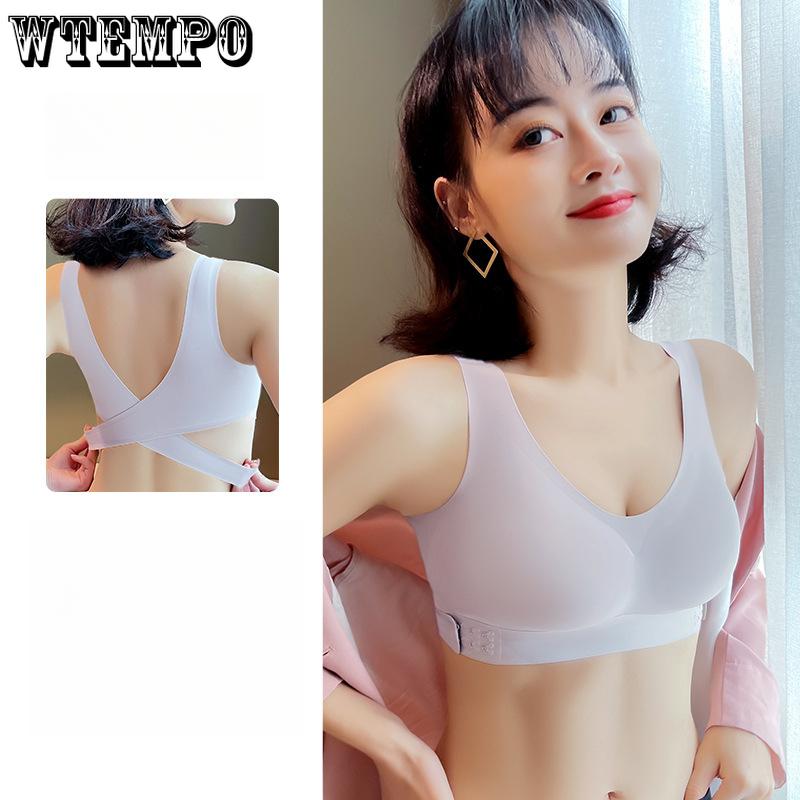 

Cross Side Buckle Bra Women s Latex Gathering Backless Bra Vest Wide Shoulder Strap Bra 2XL бежевий