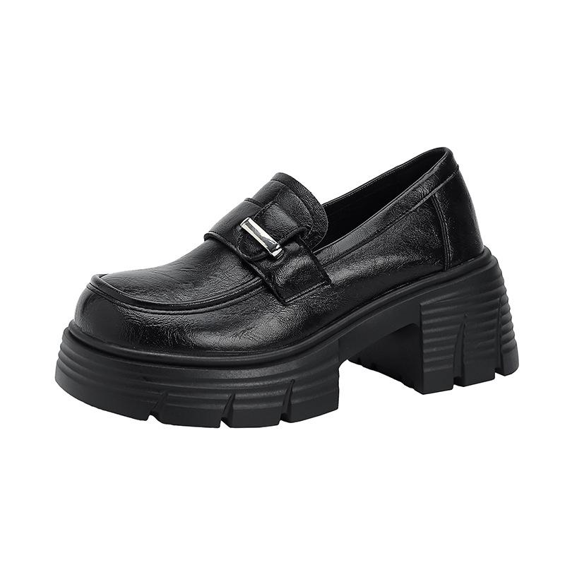 9266-23 British Style Heightened Platform Small Leather Shoes Women's 2025 Spring and Autumn New Versatile Retro Thick Heel Loafers