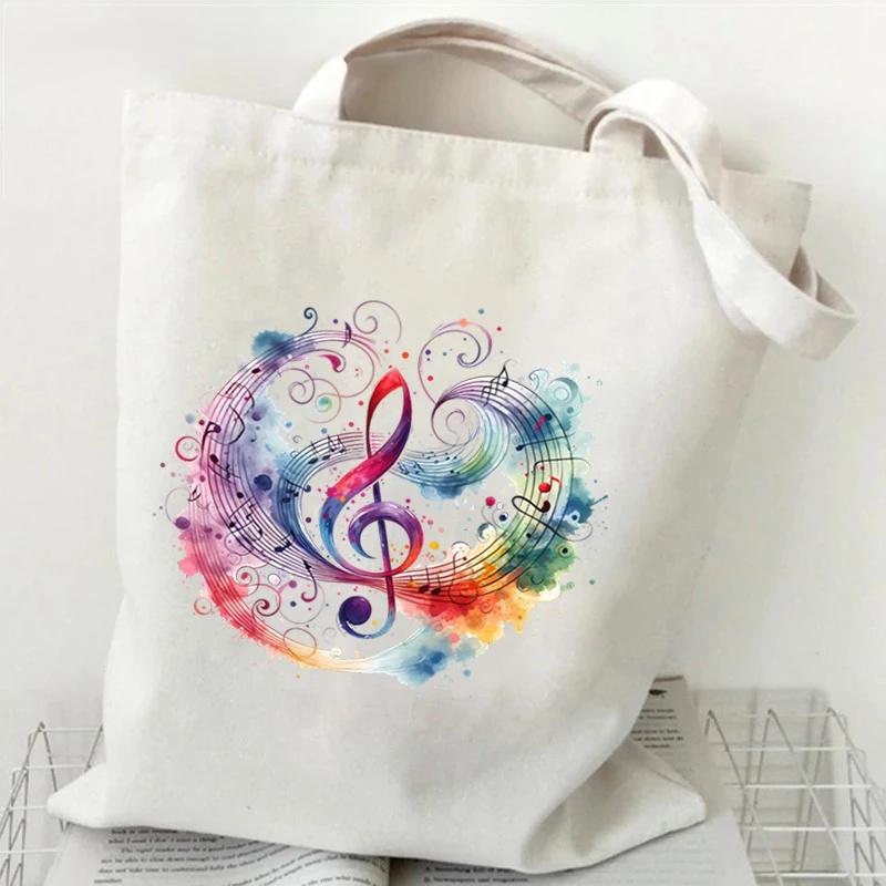 Women Handbags Music Notation Canvas Bag For Teen Fashion Design Side Bag Funny Watercolor Music Note Shoulder Bag For Ladies