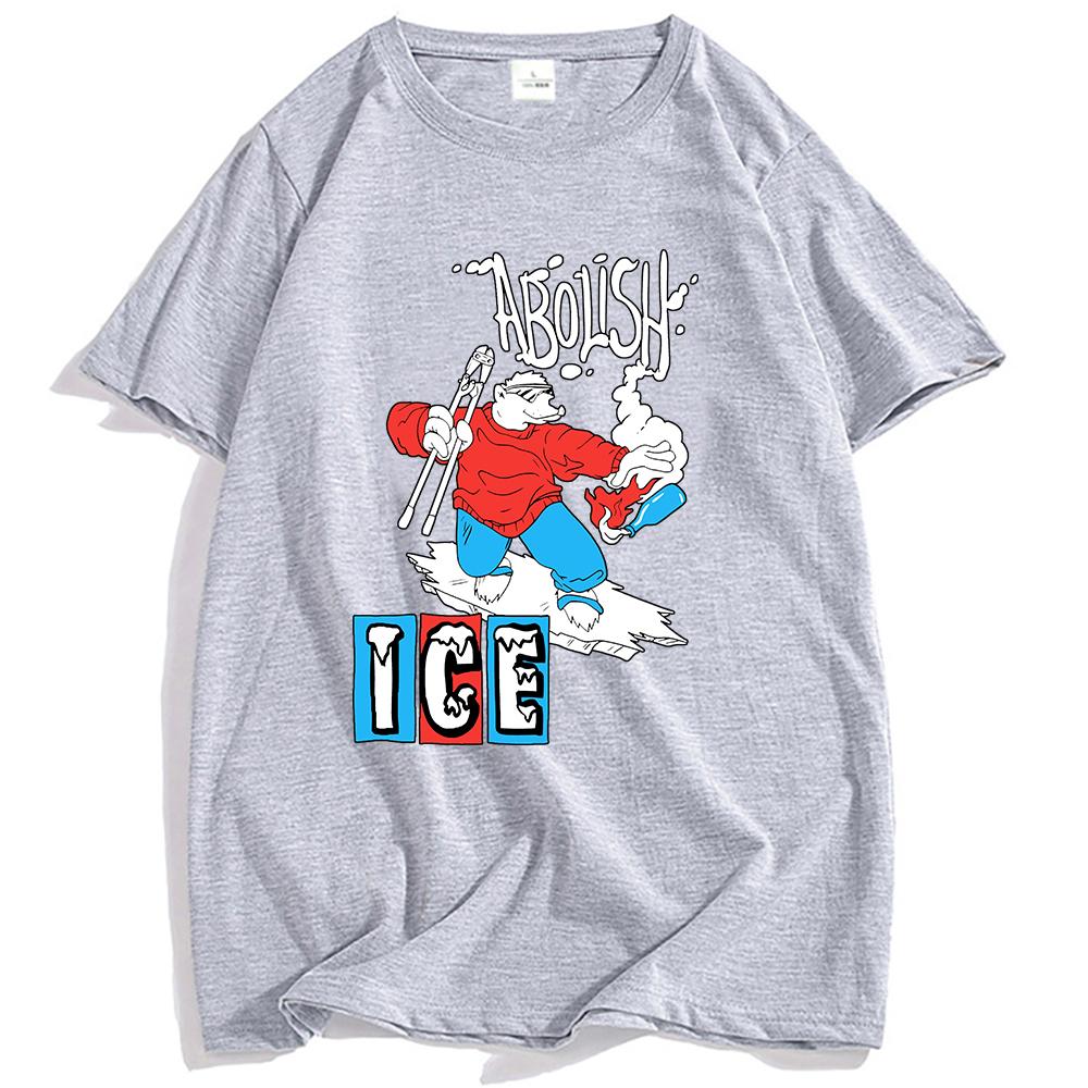 America Abolish Ice Bear Printing T-shirt Cotton Short Sleeve Casual Unisex Tees Crew Neck Graphic Print T Shirts