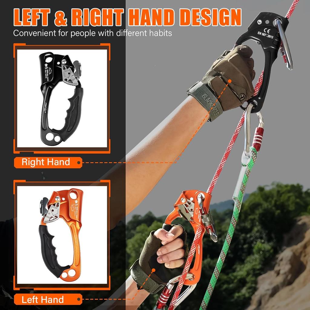 Hand Ascender High strength aluminum Alloy Climbing Ascender with Ergonomic Rubber Handle Strong Rappelling Gear Equipment for Rock Climbing Tree