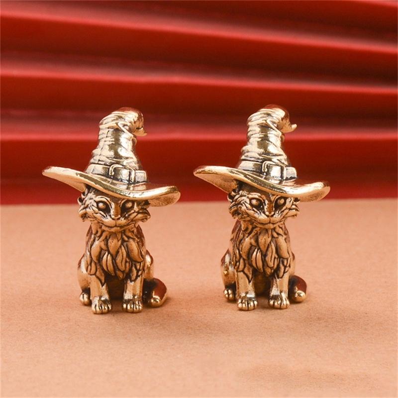 Ručně vyráběná mosazná soška koček čarodějnic, vintage starožitná figurka koťátka, miniaturní stolní dekorace, socha, ozdoba