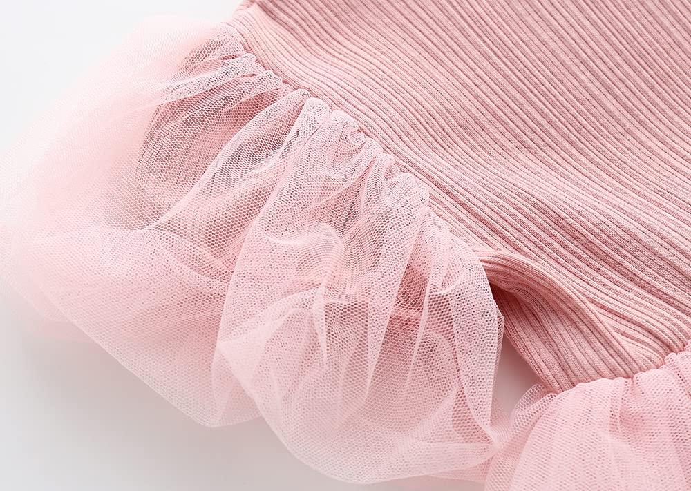 Baby Summer Short Sleeve Dress with Tulle Skirt and Hair Ruffled Solid Baby Prep Gift Girl's Coverall, Accessory, Pink, 6M,
