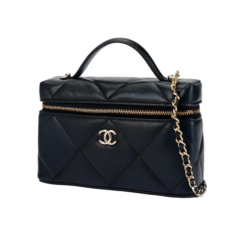 Chanel 25k Brand Logo Made Of Grainy Cowhide With Golden Hardware Handbag For Women Black