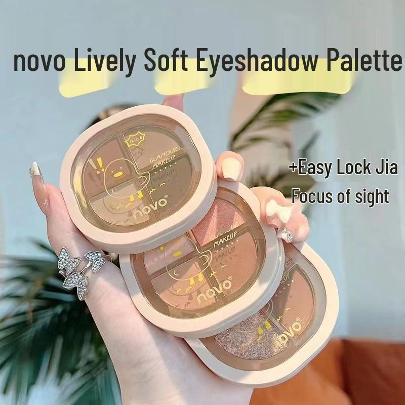 NOVO5676 Shimmer & Matte 4-Color Eyeshadow Palette: Waterproof, Sweatproof, Non-Smudging, Easy Application, Genuine.