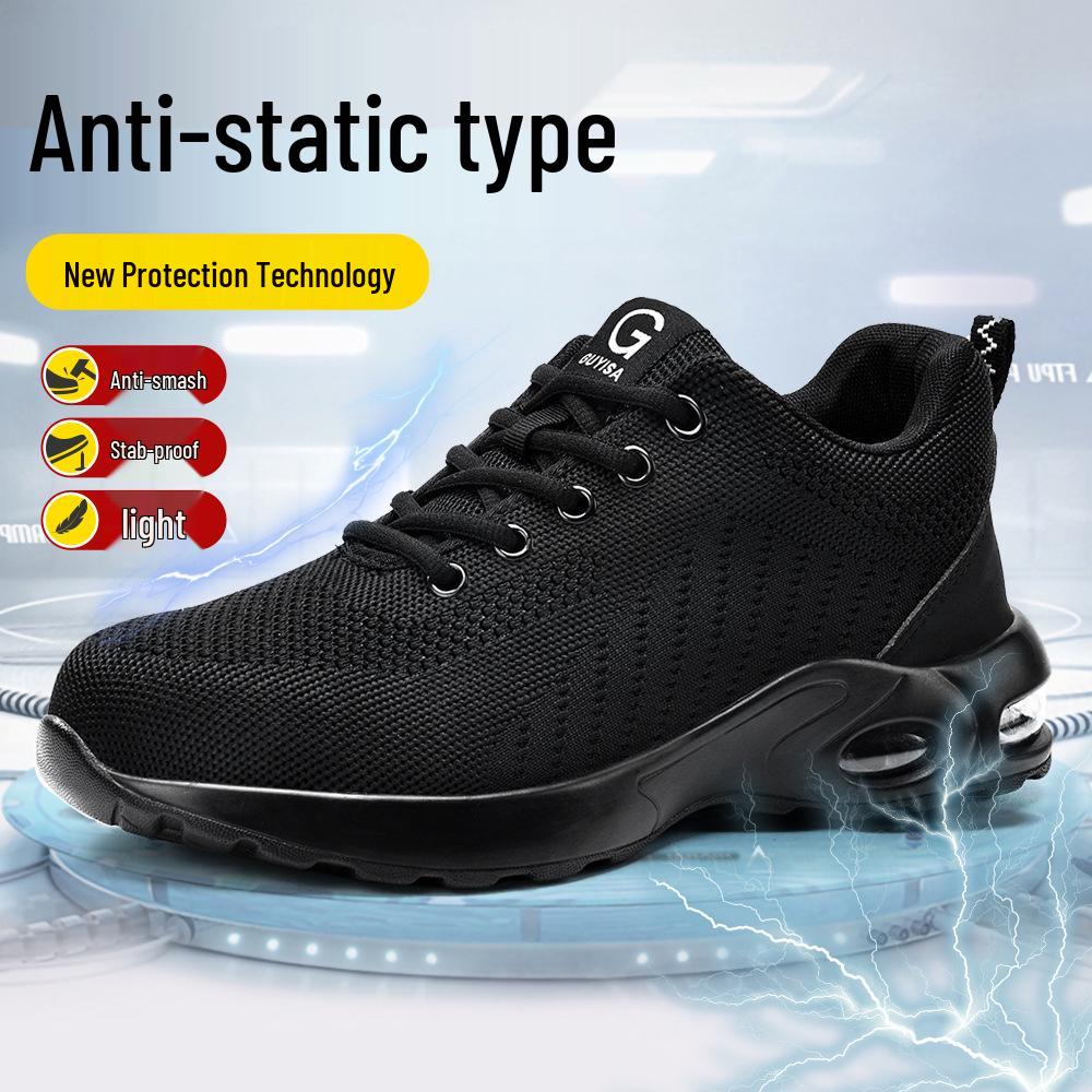 Four Seasons Fly-Knit Protective Work Shoes: Anti-Smashing, Anti-Piercing, and Anti-Static.