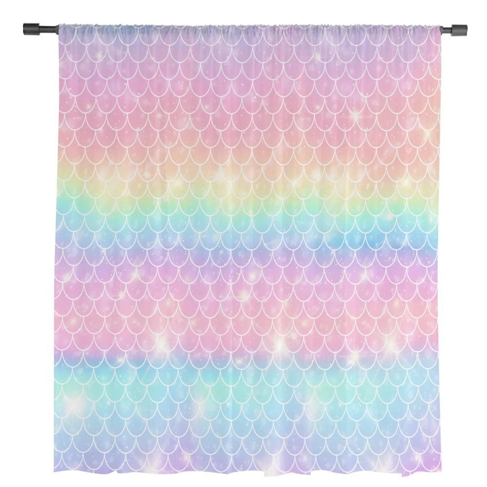Mermaid Scales Ocean Rainbow Sheer Curtains for Bedroom Living Room Decoration Window Curtain Kitchen Tulle Voile Organza Drapes