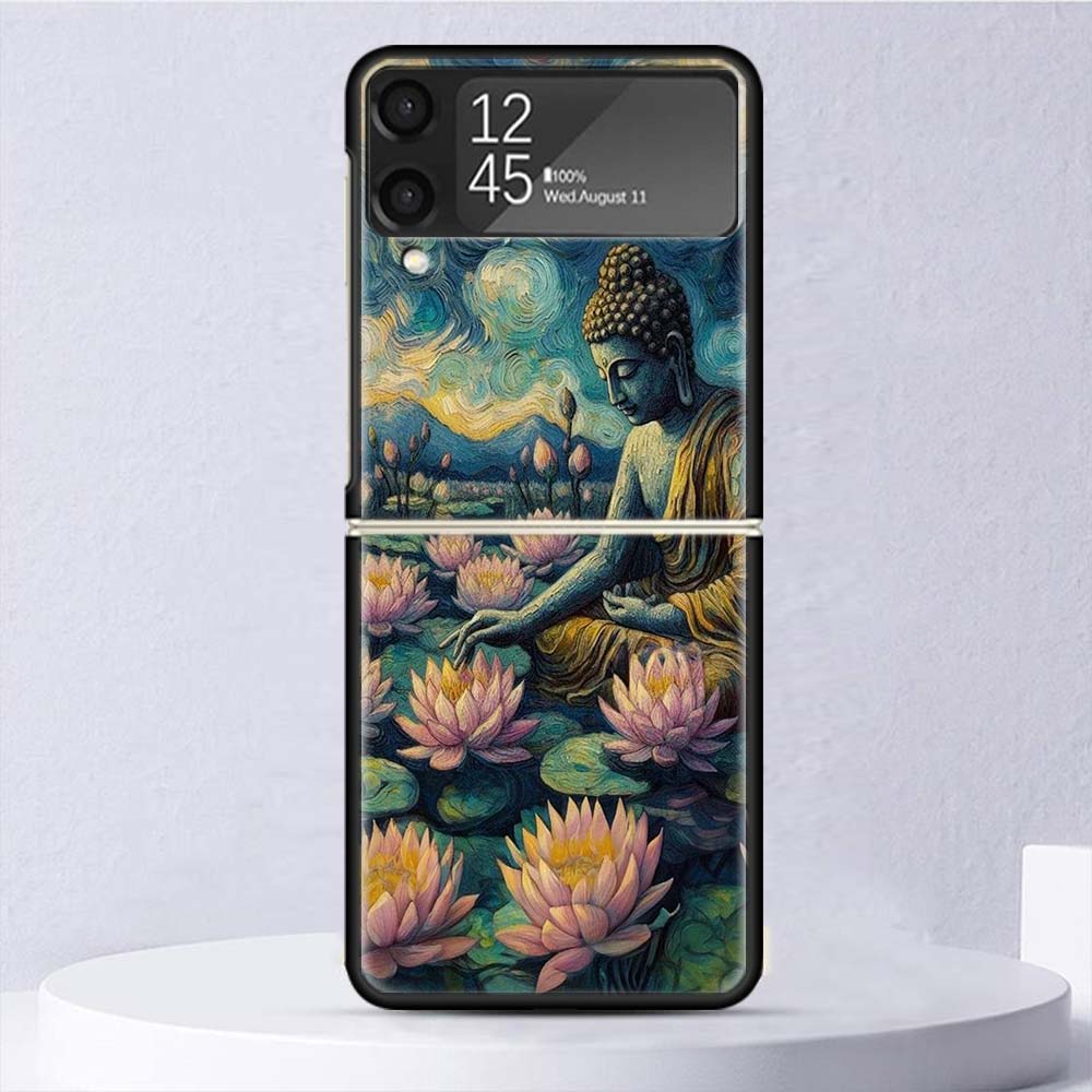 Buddhist Fire Lotus Shockproof Case For Samsung Galaxy Z Flip 7 6 5 4 3 5G Phone Cover Z Flip3 Flip4 Flip5 Flip6 Flip7 Shell Har