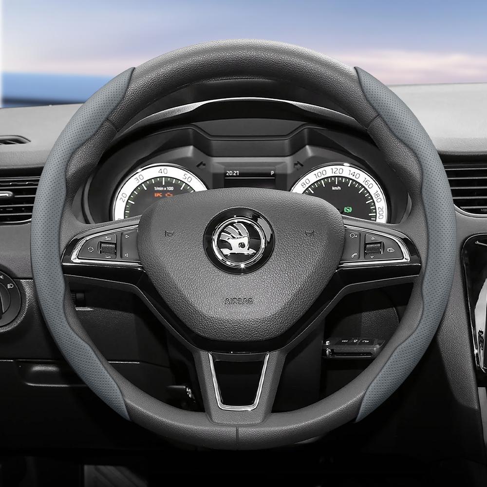 WFM1  Suitable for Skoda Breathable Leather Steering Wheel Cover with Segmented Quick-Release Design, Non-Slip and Durable, Octavia Rapid Kodiaq 
