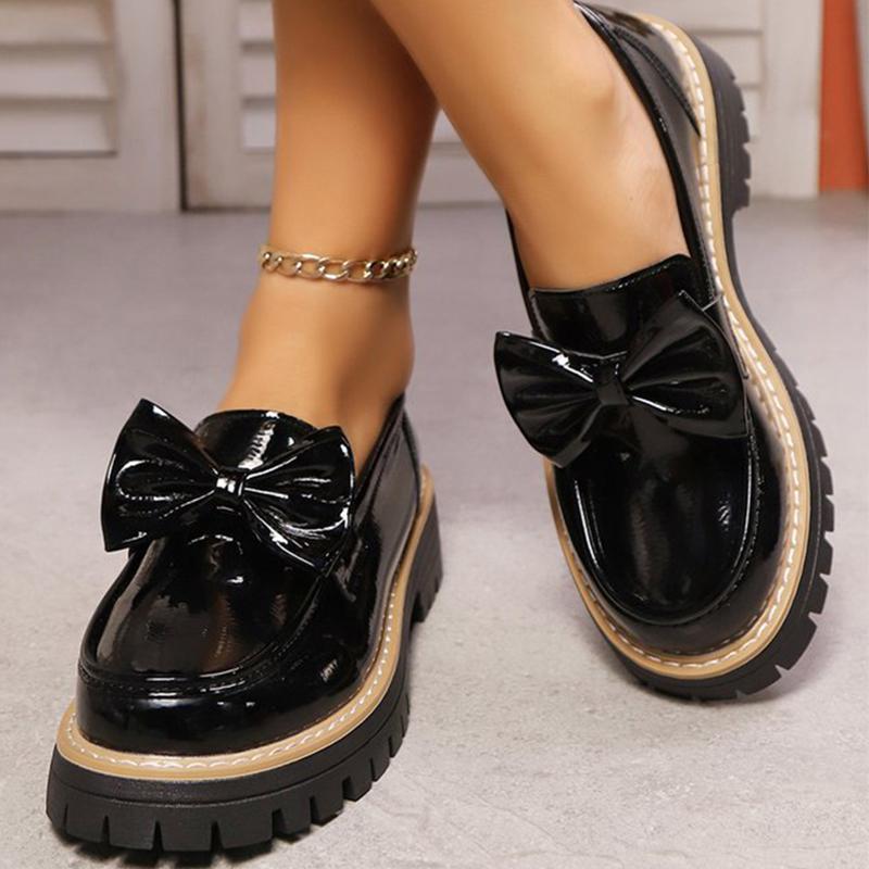 

Модные корейские лоферы с бантом из искусственной кожи для женщин, весна-осень, однотонные, больших размеров, женские лоферы, повседневная обувь с круглым носком 43