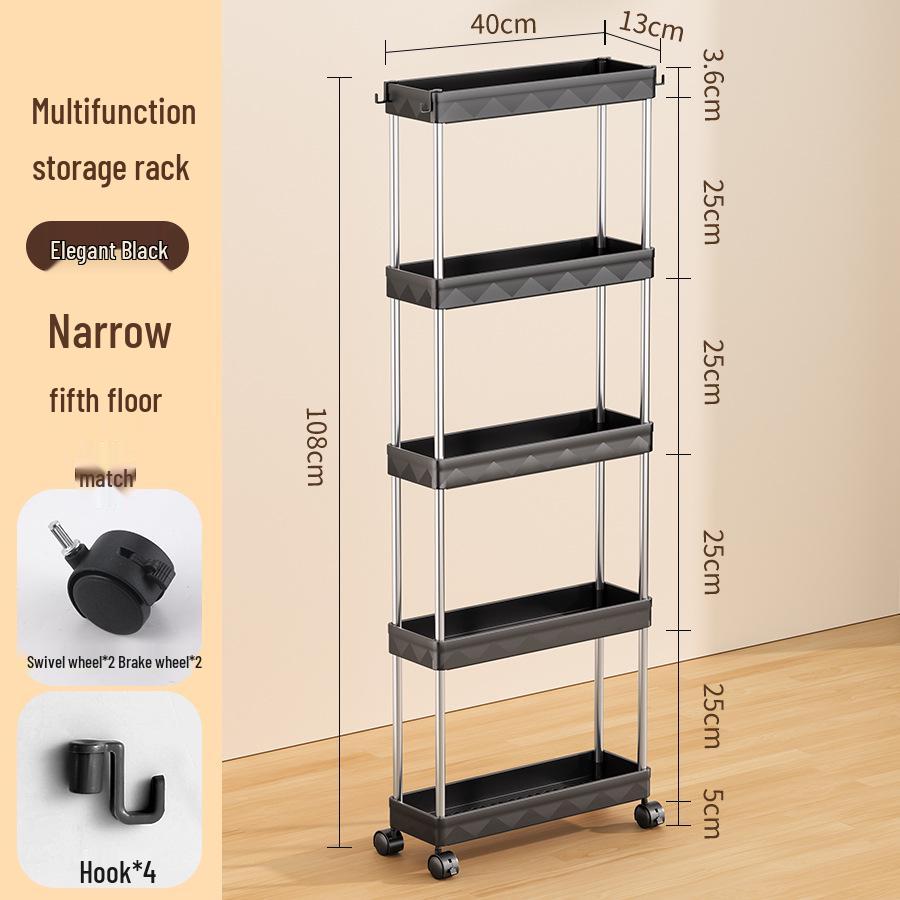 Compact Multi-Layer Mobile Storage Rack for Kitchen, Bathroom, Living Room, Bedroom - Floor-Standing, Narrow Design Trolley Shelf.