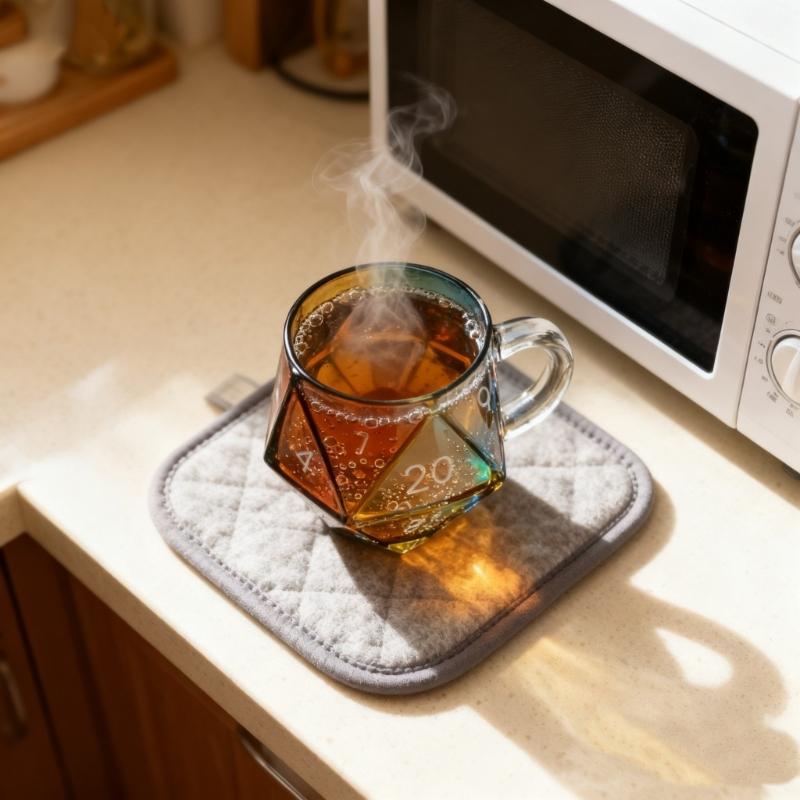 Rainbow D20 Dices Design Glass Cup Geometric Multicolored Heat Resistant For Hot Beverages Ergonomic Handle Gaming Enthusiasts