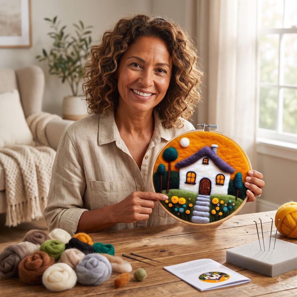 Needle Felting Kit for Beginners with Embroidery, Wool Supplies for DIY Home Decor