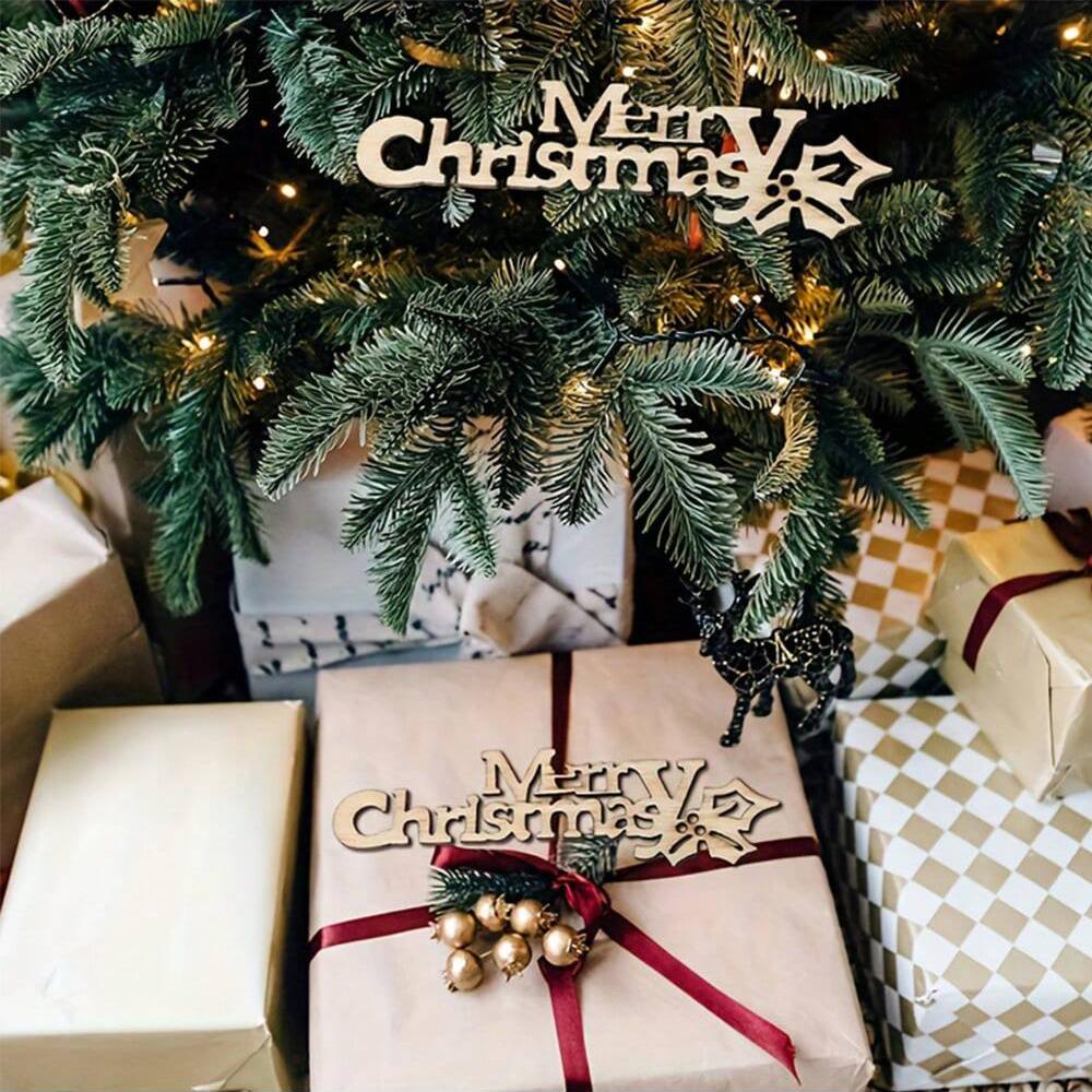 10/20/100Pcs Merry Christmas Wooden Cutout Unfinished Wood Letter Piece Slice Embellishment for DIY Scrapbooking Xmas Crafts