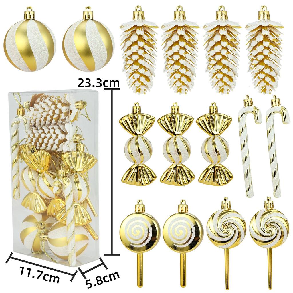 6cm 15-Piece Christmas Ornament Set: Balls, Pine Cones, Lollipops, Candies for Tree Decor and Gifts