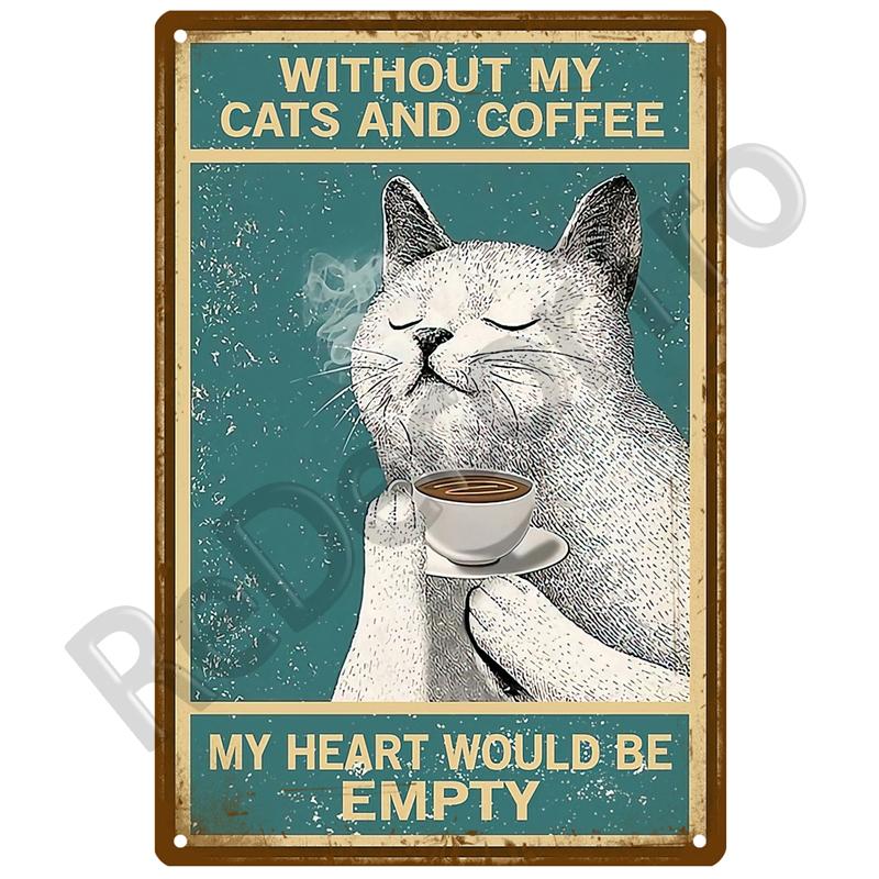 Retro Black Cat Metal Vintage Poster Funny Dog Wall Art Pet Sign Cafe Mural Plaque Metal Sign Tin Sign Plate Bathroom Home Decor
